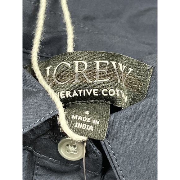 J Crew Elena Mini Shirt Dress in Cotton Poplin Size 4 Navy Blue Smocked Waist - Picture 8 of 10
